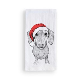 Inkopious Santa Ernie The Dachshund Tea Towel, Dishcloth, Dinner Napkin, Flour Sack Towel, Kitchen Decoration, Set of 1