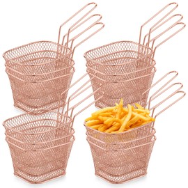 12 Pcs Mini Square Fry Basket Bulk Stainless Steel French Fry Holder Food Baskets for Serving Fryer Container with Handle Reusable Small Deep Fryer Holder for Home Kitchen Decor (Rose Gold)