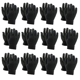 BANDIDOS 12 Pairs Black Driving Equestrian Running Outdoor Sports Mens Boys Girls Women Warm Full Finger Gripper Gloves, One Size, Multipack