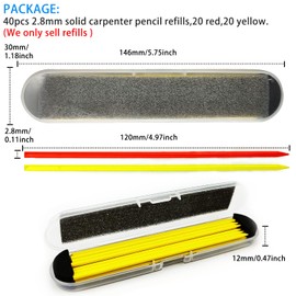 40pcs Pencil Refills, 2.8mm Pencil Refill for Tracer, Solid Carpenters Pencil Refills Replacement, Deep Hole Marker, Waterproof Pencil Lead Refills for Woodwork Construction(Red,Yellow)