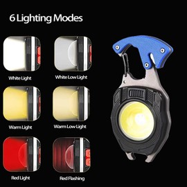 DXSAWA COB Keychain Work Light Keychain Flashlights 7 Light Modes,Portable Rechargeable Emergency cob Work Light with Folding Bracket Bottle Opener for Fishing,Camping and Walking