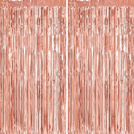 ASTARON ASTARON 2Pcs Rose Gold Foil Fringe Curtains Shiny Metallic Fringe for Baby Shower Party Birthday Party Decoration