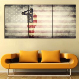 Native American Art Wall Decor USA Flag Paintings 3 Panel Wall Art Stars Stripes Artwork for Living Room Patriotic Pictures on Canvas House Decoration Framed Gallery-Wrapped Ready to Hang(42''Wx20''H)