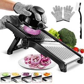 MASTERTOP Mandoline Slicer Adjustable Stainless Steel Food Slicer for Kitchen Vegetable Slicer Onion Potato Fruit French Fry Cutter Potato Chip Julienne Slicer with Cut Resistant Gloves