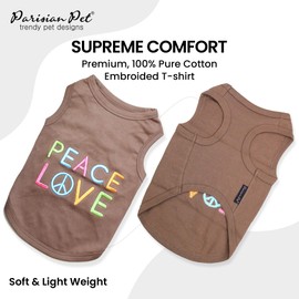 Parisian Pet Dog T-Shirt with Embroidered Love Peace Words - 100% Cotton, Breathable Dog Clothes - Sleeveless Pet Vest - Machine Washable Dog Shirt for Large Dogs L