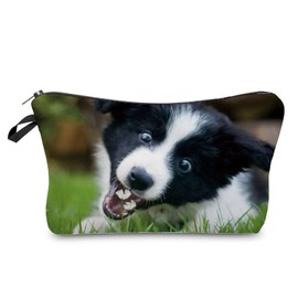 Livel lhood Funny Dog Border Collie Dog Makeup Bag Cute Small Makeup Bag Travel Toiletry Zipper Pouch Puppy Birthday Gift Funny Dog Makeup Bag for Women Dog Lovers Sisters