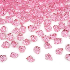Fake Ice Rocks, 150 PCS Pink Acrylic Ice Rocks Pink Fake Crushed Ice Cubes,Vase Fillers for Valentine's Day