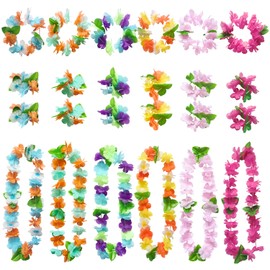 PARSUP 24pcs Hawaiian Leis Party Decorations, Flowers Headband Bracelet Necklace, Tropical Aloha Luau Hawaiian Party Night Bar Vacation Accessories for Women Men Adult