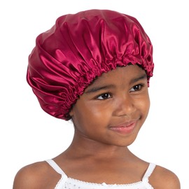 Olivia Sylx - Satin & Silk Bonnet - Sleep Cap & Kids Hair Cover for Girls, Adjustable (Red/Black, 4-8 Year)