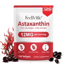 Astaxanthin 12mg 120 Softgels, Premium Astaxanthin Antioxidant Supplements with Antioxidant Activity, Supports Eye, Skin, Immune, Internal Circulation