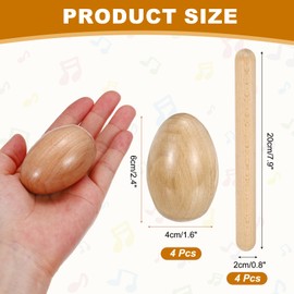 sourcing map 4 Pcs Wood Egg Shaker Wood Musical Eggs with 2 Pairs Drum Sticks Hand Percussion Shaker Wooden Hand Percussion Instrument for DIY Painting Music Learning Party (Wood Color)