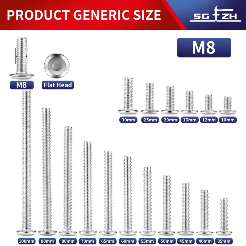 M8 x 30mm 10Pcs Flat Head Hex Socket Cap Screws