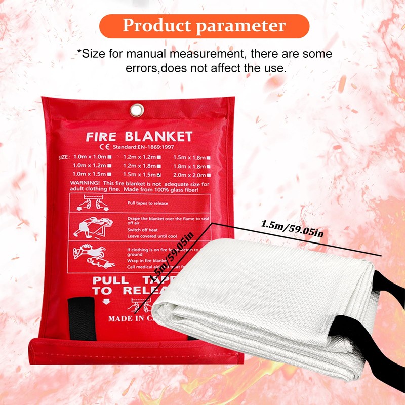 Emergency Fire Blanket, 1.5 x 1.5 m Kitchen Fire Blanket,