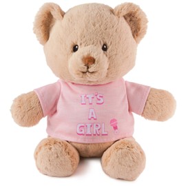 GUND “It's a Girl” Sustainable Message Bear with Pink T-Shirt, Teddy Bear Made from 100% Recycled Materials for Ages 1 and Up, Tan, 12”