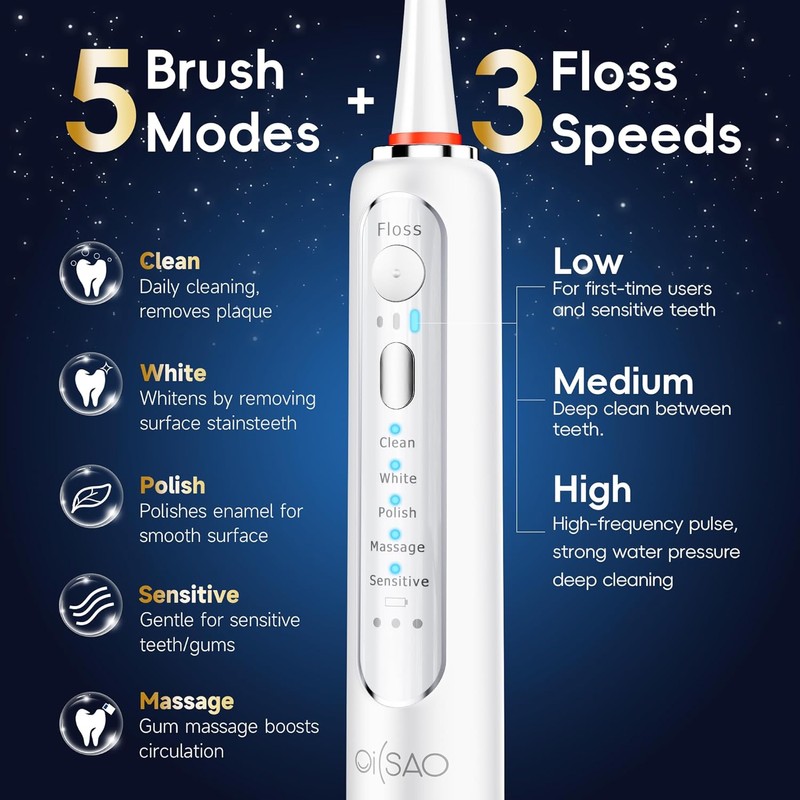 Electric Toothbrush with Water Flosser Combo in One, Professional Flossing