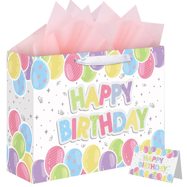 woric 14.5" Birthday Gift Bag, Happy Birthday Bag with Tissue