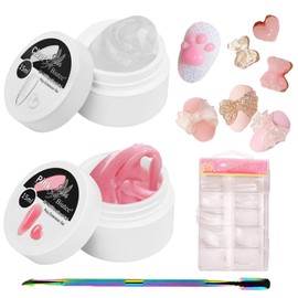 Biutee Long Gel Nails, Polygel Nails, UV / LED Light Compatible, For Beginners, Clay Gel, Gummy Gel, Clear Gel, Fixed Parts, Multi-functional Gel, Total 1.1 oz (30 g), 0.5 oz (15 g) x 2, Large