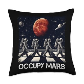 Astronauts Walking in Space - Retro Occupy Mars Terraforming Throw Pillow
