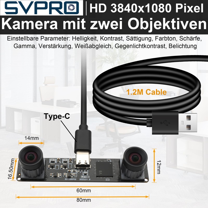 Svpro USB Camera with Two Lenses 1080P 60fps High Speed