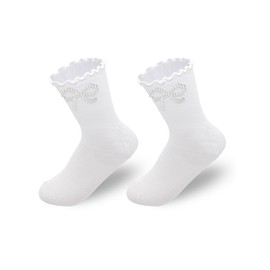 Stylskss Women's 1 Pair Pearl Bow Tie Vintage Calf Sock Ruffled Trim Knee High Socks White One Size