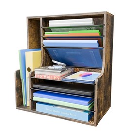Simple Trending Organizador de archivos de escritorio de 7 niveles, bandeja de cartas de madera organizador de papel con soporte de archivos ajustable