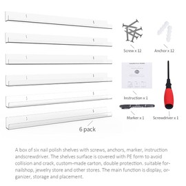 Sezanrpt 24 Inches Acrylic Nail Polish Rack for Wall, Clear Nail Polish Organizer Wall Mounted for 150 Bottles, 6 Pack