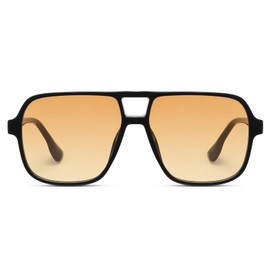 Fozono Classic Retro Aviator Sunglasses for Women Men Oversized Trendy Square Vintage Double Bridge Aviators Shades FZN821 Black/Gradient Orange