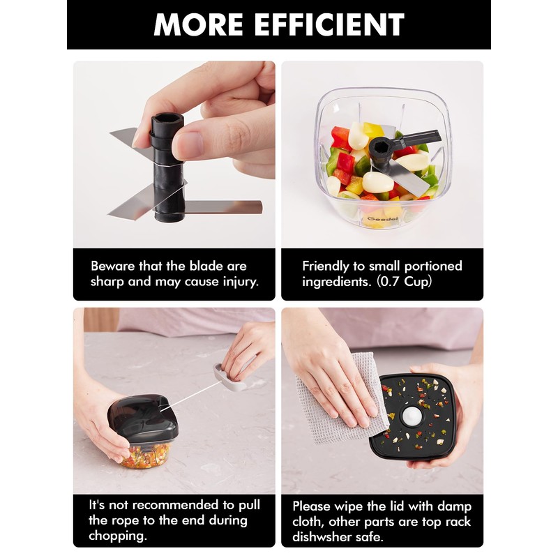 Manual Food Processor Vegetable Chopper, Geedel Pull Chopper with String,