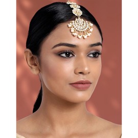 Aheli Matte Finish Indian Traditional Pearls Kundan Studded Maang Tikka Gift for Women