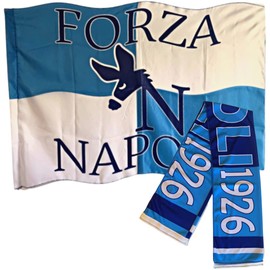 NARAMAKI® Naples Flag and Scarf - Flag 90 x 150 cm with Loop for Pole + Scarf 20 x 120 cm Naples - Football Championship (Flag 60 cm + Naples Scarf)