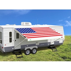 Leaveshade RV Awning Fabric Replacement Motorhome Camper Trailer Awning Fabric Super Heavy Vinyl Coated Polyester 17'3''(Fit for 18' Awning) - USA Flag (Custom Looking)