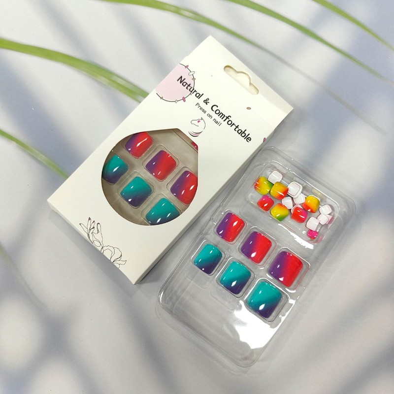 24Pcs Rainbow Colorful Press on Toenails Short Square Fake Toe