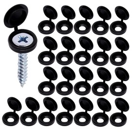 BUXIMN 200pcs Plastic Hinged Screw Covers Caps, Flolding Screw Cap Covers Flip Tops Snap (Black, M5)