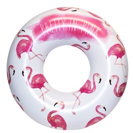 Coconut Float Rae Dunn x Flamingo Pattern Ring Float - Adult Size Large 48 Inch Inflatable Raft & Durable Water Inner Tube - Stable Ride-On for Summer Parties & Swim Events