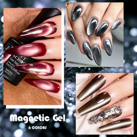 MEET ACROSS 8pcs Cat Eye Gel Nail Polish Set,Soak off UV LED Lamp Gel Nail Polish Cat Eye Gel Set (SET-11, 8pcs)