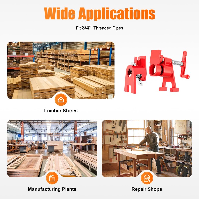 4 Pack 3/4" Cast Iron Pipe Clamp Heavy Duty Wood