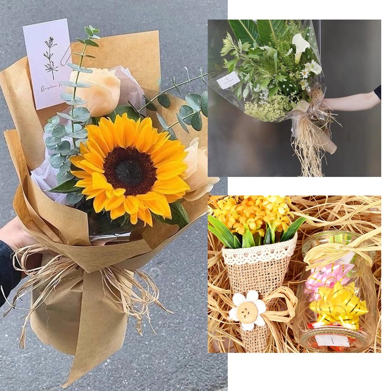 WORUIB 3 Bundles Brown Raffia Straw For Gift Wrapping, DIY