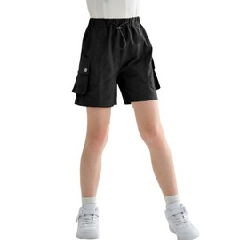 Rolanko Girls' Sports Shorts Kids Summer Midi Length Cargo Parachute Shorts for Teen Running Gymnastics, black