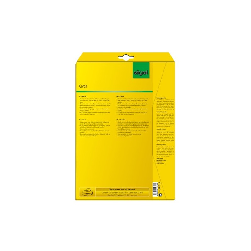 SIGEL LP713 Compliment Cards, DL, 185gsm, 60 pcs. = 20
