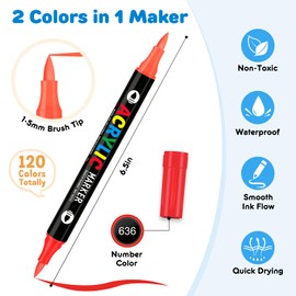 120 Colors Acrylic Paint Markers, Dual Tip Acrylic Paint Pens with Brush Tip for Rock Painting, Wood, Canvas, Stone, Ceramic, Metal, Glass, DIY Crafts Making Art Supplies