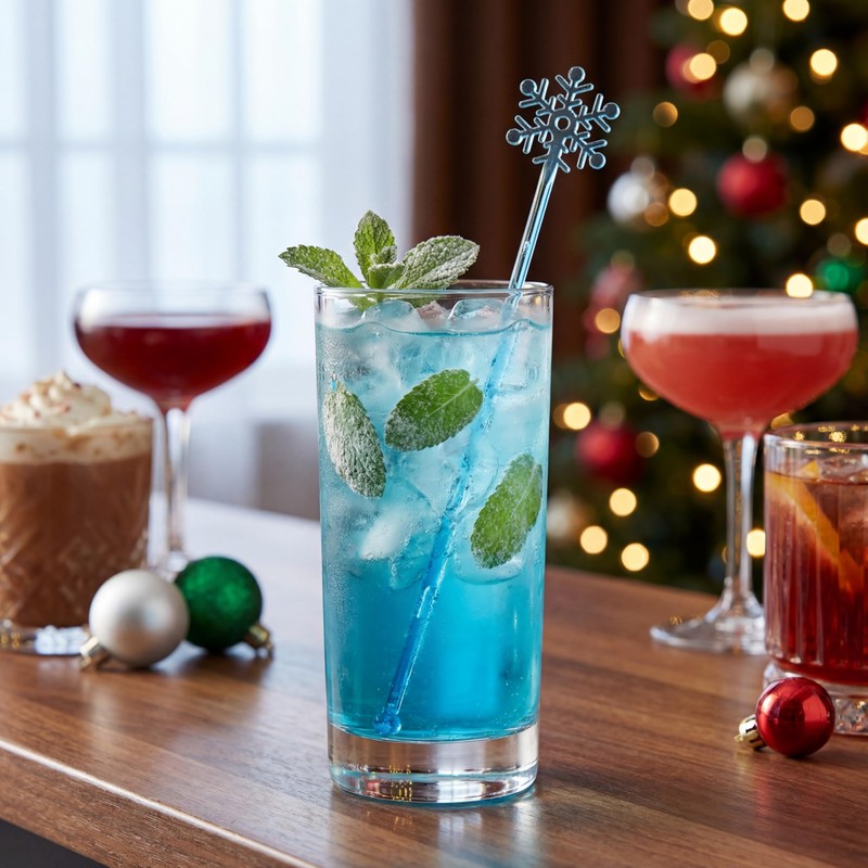 100 Pcs Blue Snowflake Swizzle Sticks Disposable Cocktail Stirrers