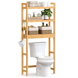 SONGMICS Estante para Baño sobre Inodoro, Ajustable, De Bambú, 3 Niveles