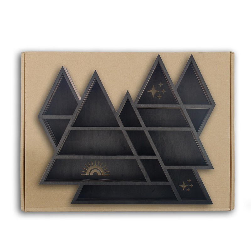 Triangle Mountain Crystal Shelf Display for Wall, Rock Gem Healing