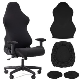 4 Pieces Protective Cover for Gaming Chair, Stretchable, Removable, Washable, Scratch Resistant Covers Office Chair Cover Set for Computer Chairs Armchairs Swivelchairs(Black)
