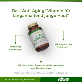 Complete Vitamin E Capsules I Natural D-Alpha Tocopherol and Tocotrienol with High Bioavailability (Pack of 60) Antioxidant for Skin Hair Eyes Muscles Vitality Nutritionals by VitaminExpress