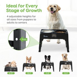 Elevated Slow Feeder Dog Bowls - Stainless Steel, Non-Slip, Adjustable Height for Large, Medium & Small Dogs, 4.72", 10.2", 11.8", 13.3", Black