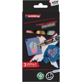 edding X multi marker - pastel color set - 3 acrylic paint pens - chisel nib 2-10 mm - acrylic paint markers for drawing on t-shirts, sneakers, phone-cases and more