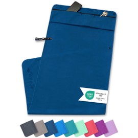 Fit-Flip Microfibre Fitness Towel with Magnet and Zip Pocket, Fitness Towel for Sports and Gym, Compact and Quick Drying, Sports Towel, Gym, Navy Blue, 130 x 48 cm