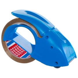 tesa tesapack Hand Dispenser Pack-N-Go - Ergonomic Handheld Blue Packaging Tape Dispenser for Packing Tape, Includes 50 m x 48 mm Tape Roll