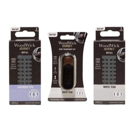 WoodWick Journey Teak Harmony auto Vent Fragrance kit White Teak with Adjustable Fragrance Strength, White Teak and Lavender Spa